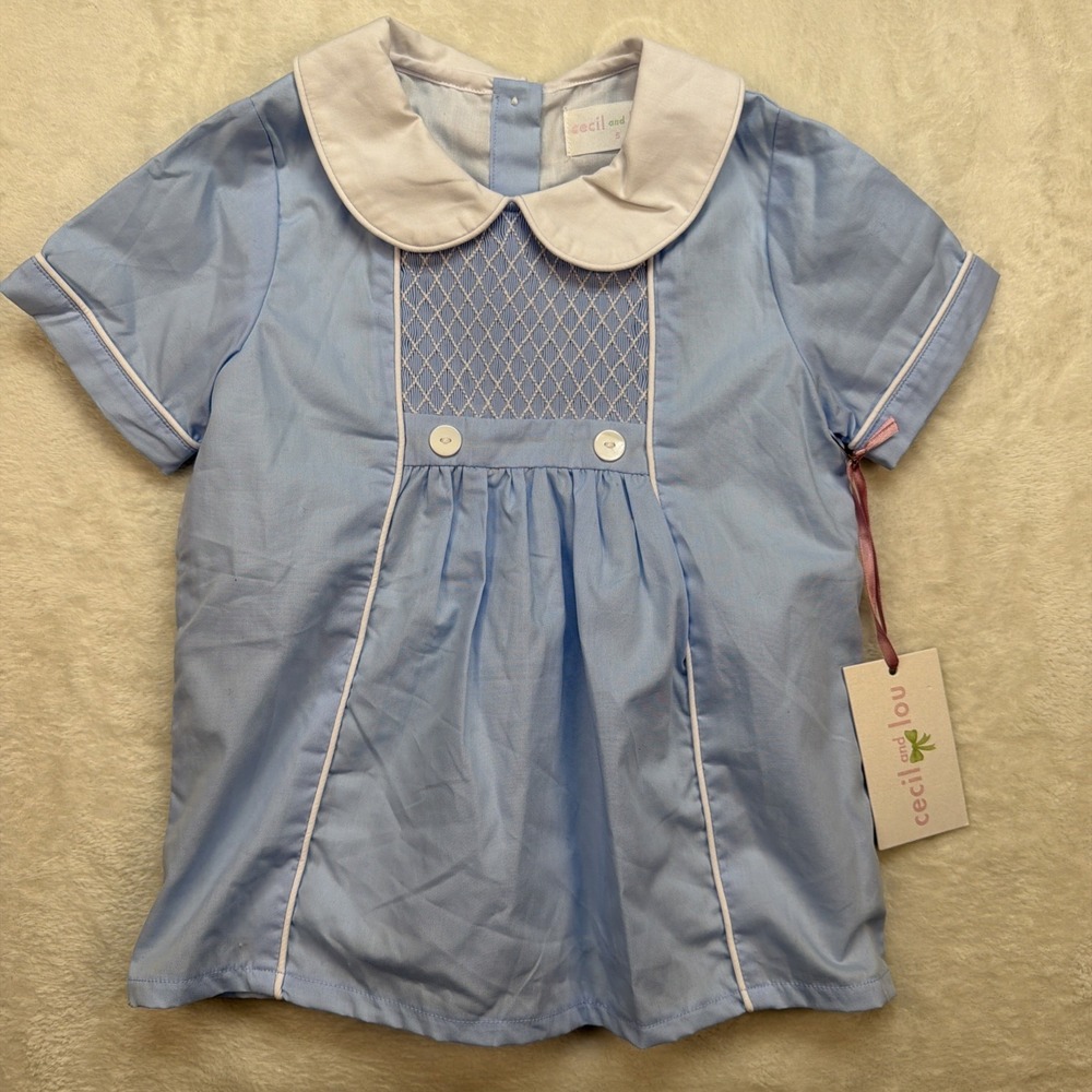 Cecil & Lou Smocked Dress Blue White Peter Pan Collar Girls 5T Boutique